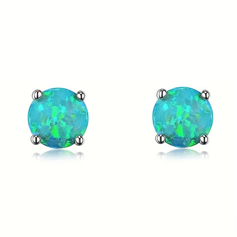 Cute Female Blue Crystal White Green Fire Opal Stone Stud Earrings Silver Color Wedding Jewelry For Women