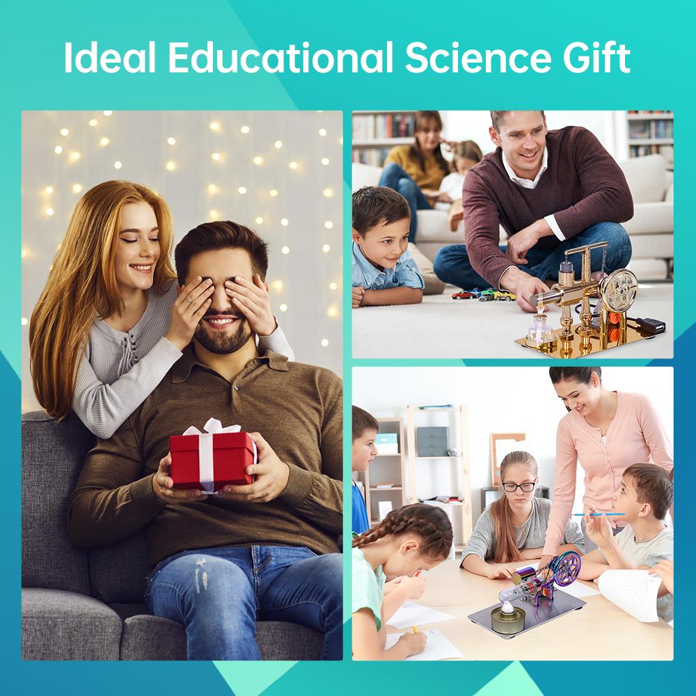 Hot Air Stirling Engine Motor Model Electricity Generator Motor with LED Bulb Six Pointed Star Pattern Flywheel DIY