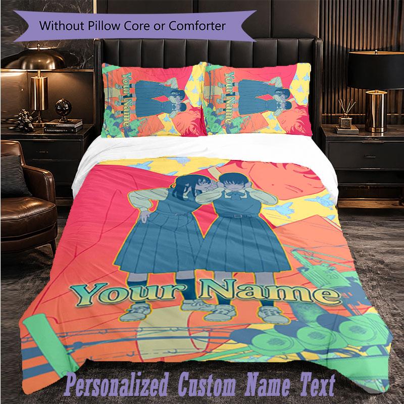 Personalized 3Pcs Bedding SetChainsaw Man Custom Text Duvet Cover Pillowcase Set Bedroom Gift