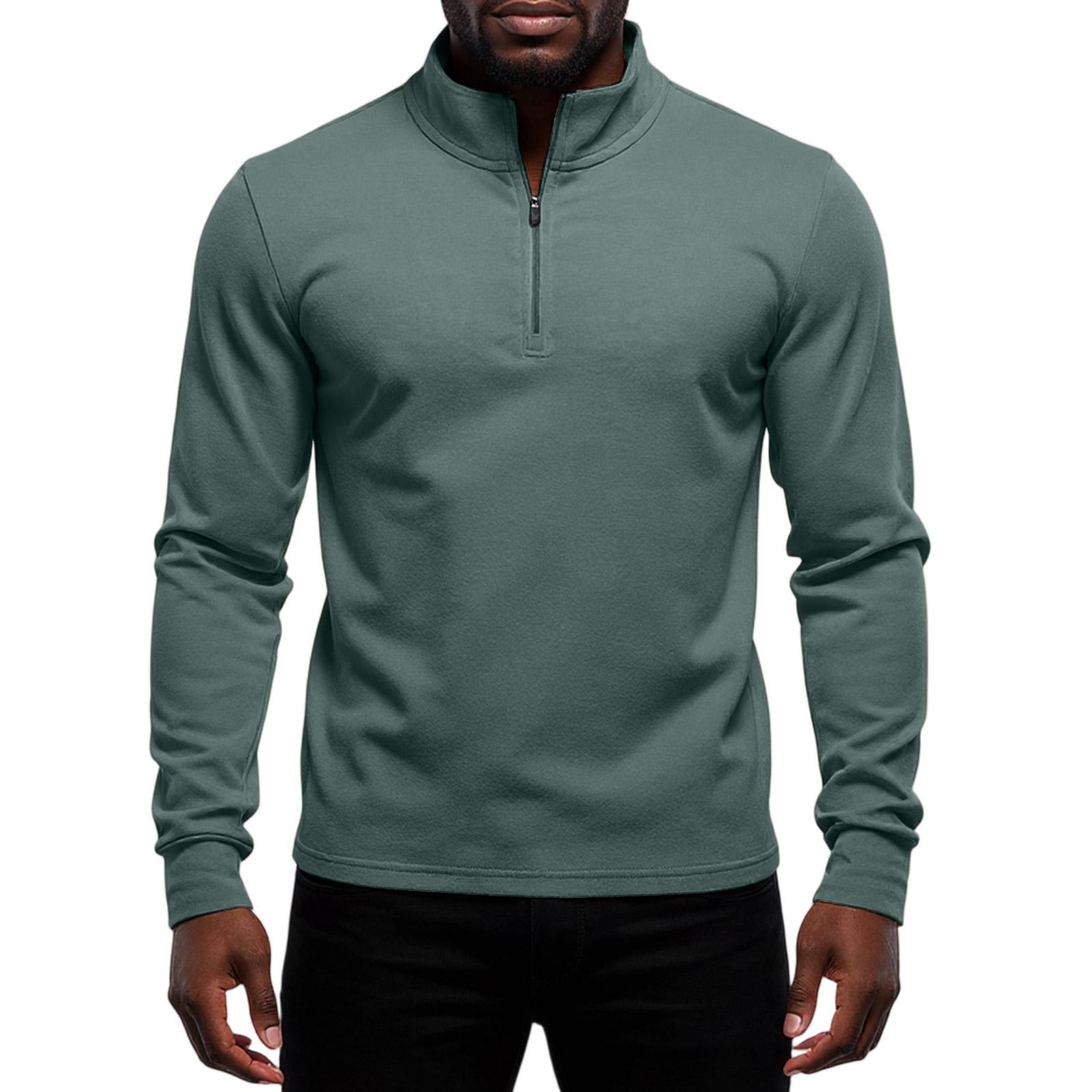 

Men s Half Zipper Standing Collar Keep Warm Base Layer Shirt Hoodie L армия зеленый