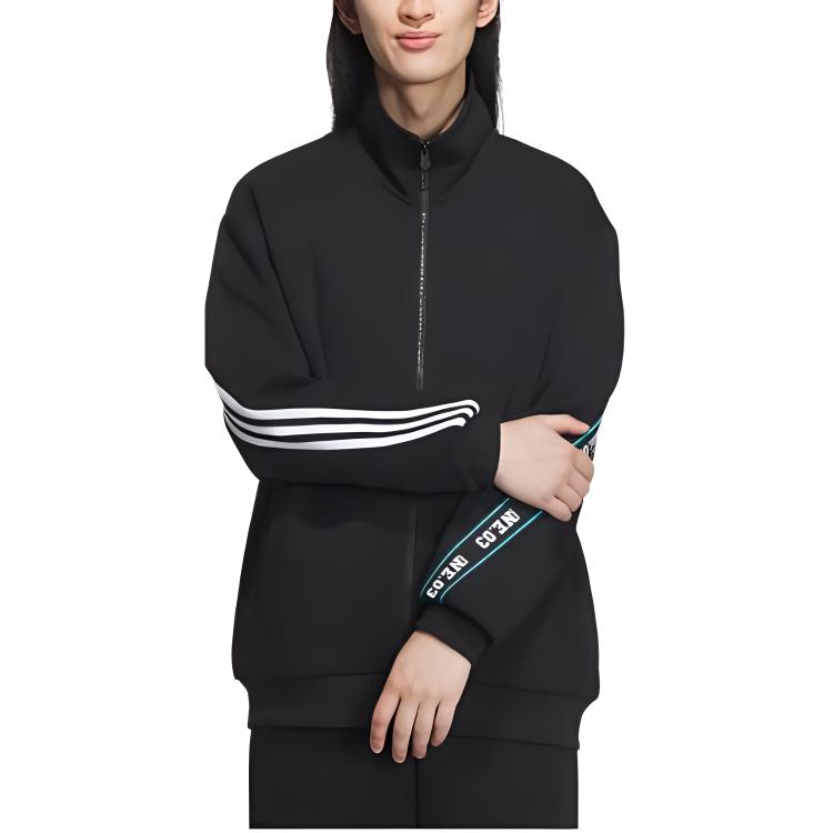 Adidas Neo Letter Print Striped Color Block Retro Sports Stand Collar Long Sleeve Jacket Men Jacket Black IK7612