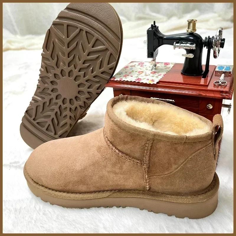 Fashion NO-LOGO genuine sheepskin wool, classic mini sheepskin snow boots, chestnut casual warm boots for women platform boots