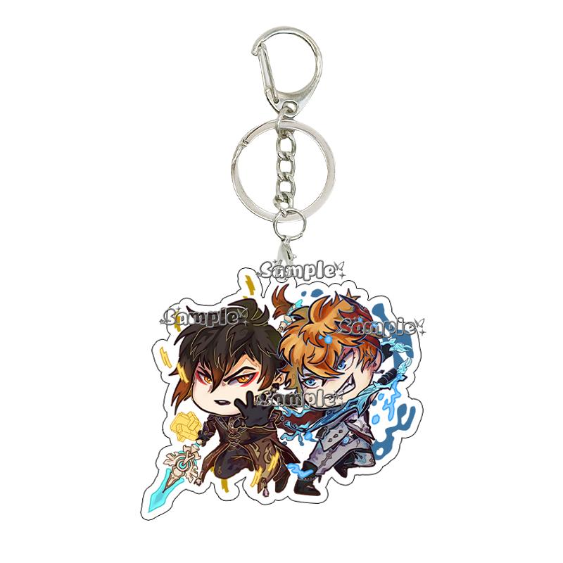Hot Anime Game  Kamisato Ayaka Arlecchino Navia Anime Cartoon Cute Acrylic Model Double-sided Printing Keychain Keyring Pendant