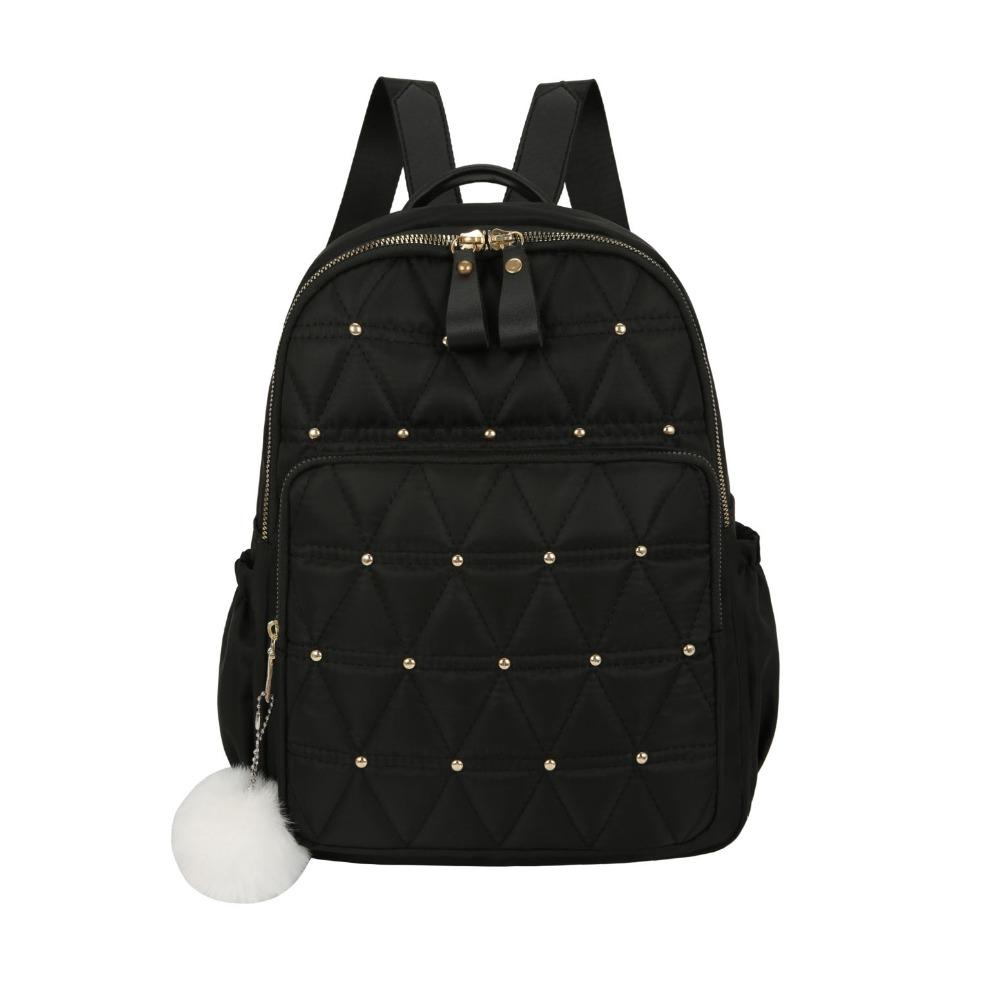 Rivet Women Backpack Vintage Nylon Travel Bag Casual Grid Shoulder Bag  College чёрный