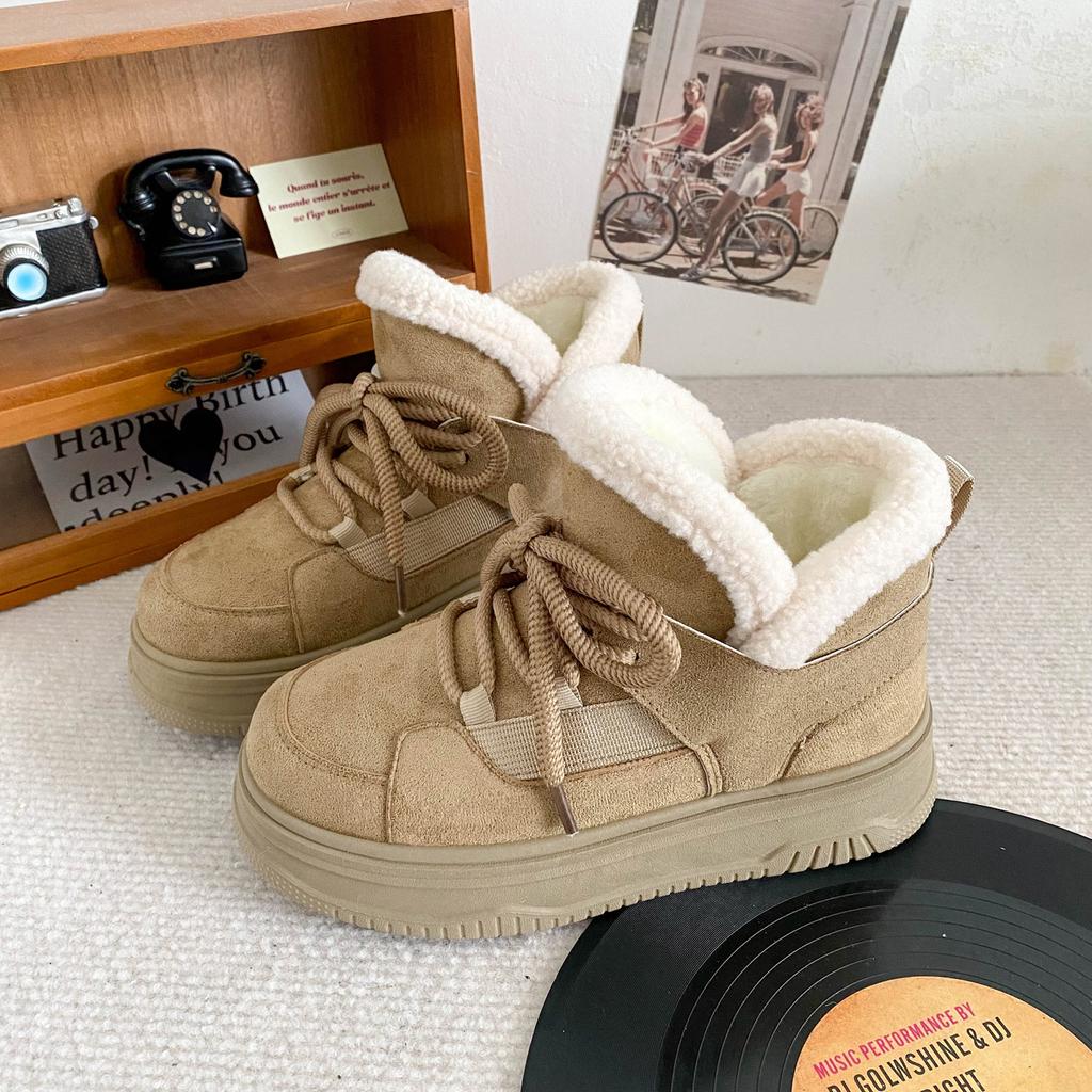 B1623 Thick Velvet Thick-soled Snow Boots Women's Shoes Sports Style 2024 New Winter Warm Cotton Shoes Velvet Board Shoes