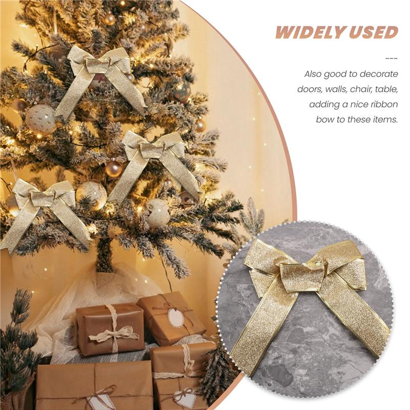 

AB34-10PCS Christmas Tree Decoration Bows Ribbon Gold 25 X 21Cm Xmas Ornaments золотистий