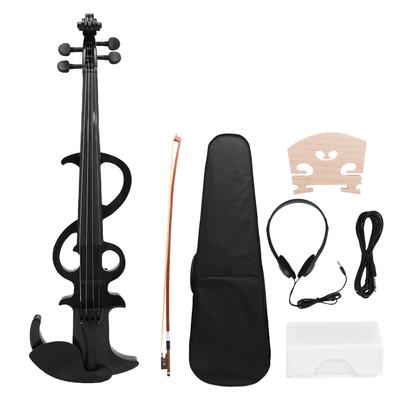 Electric Violin Kit 4 4 Black Solid Wood Beginner Electronic Violin with Bow Earphone Connection Cable Storage Box