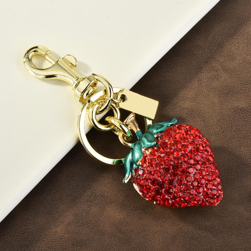 Metal Key Chain, Three-dimensional Fruit Bag Key Chain, Diamond-inlaid Strawberry Pendant