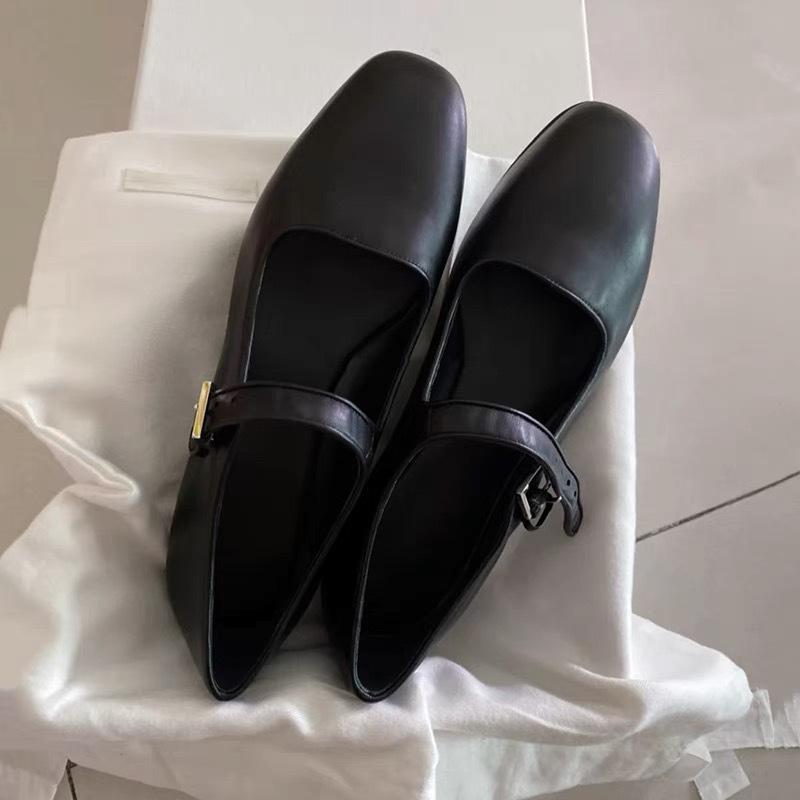 Leather Retro Square Head Mary Jane One-word Buckle with Versatile Flats Shallow Single Shoes Women's Shoes Spring Ballet Shoes