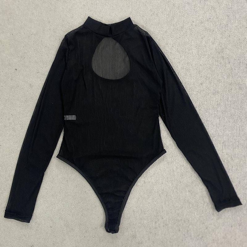 Summer Retro Sexy See Through Striped Mesh Slim Fitting Jumpsuit for Women