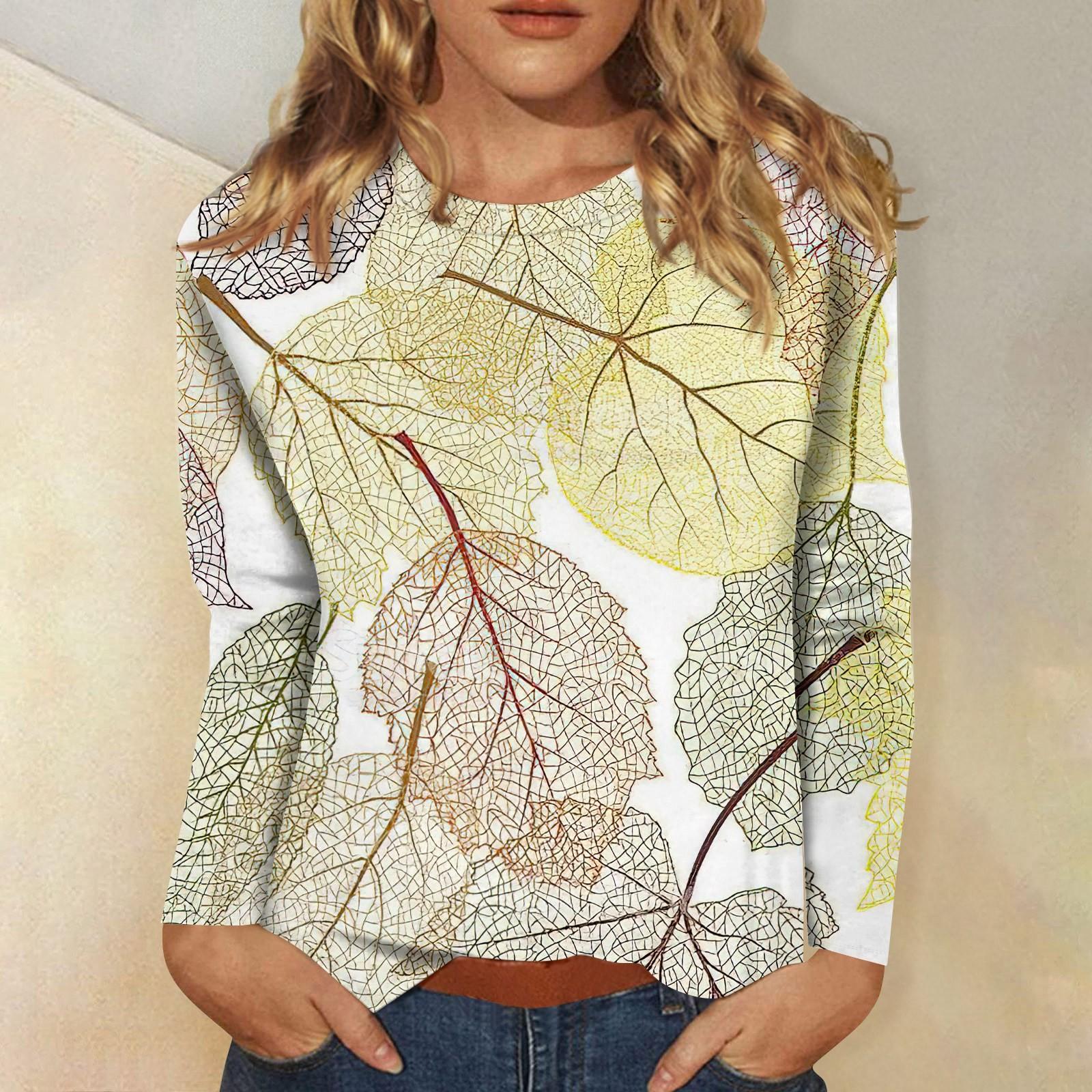 

Женская мода повседневный топ с длинным рукавом с цветочным принтом и круглым вырезом XL