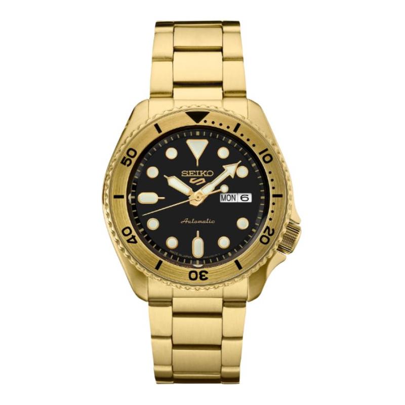 

SEIKO Seiko5 100 meters waterproof Automatic gold-plated Steel Strap 46mm men s watch black dial SRPK18 чорний