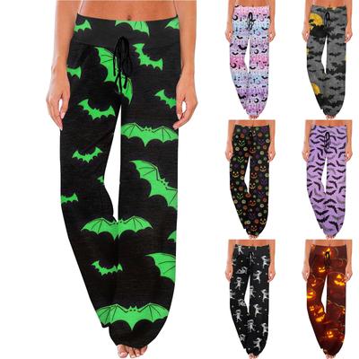 Women's Comfy Pajama Pants Pocket Halloween Print Drawstring Wide Leg Pants