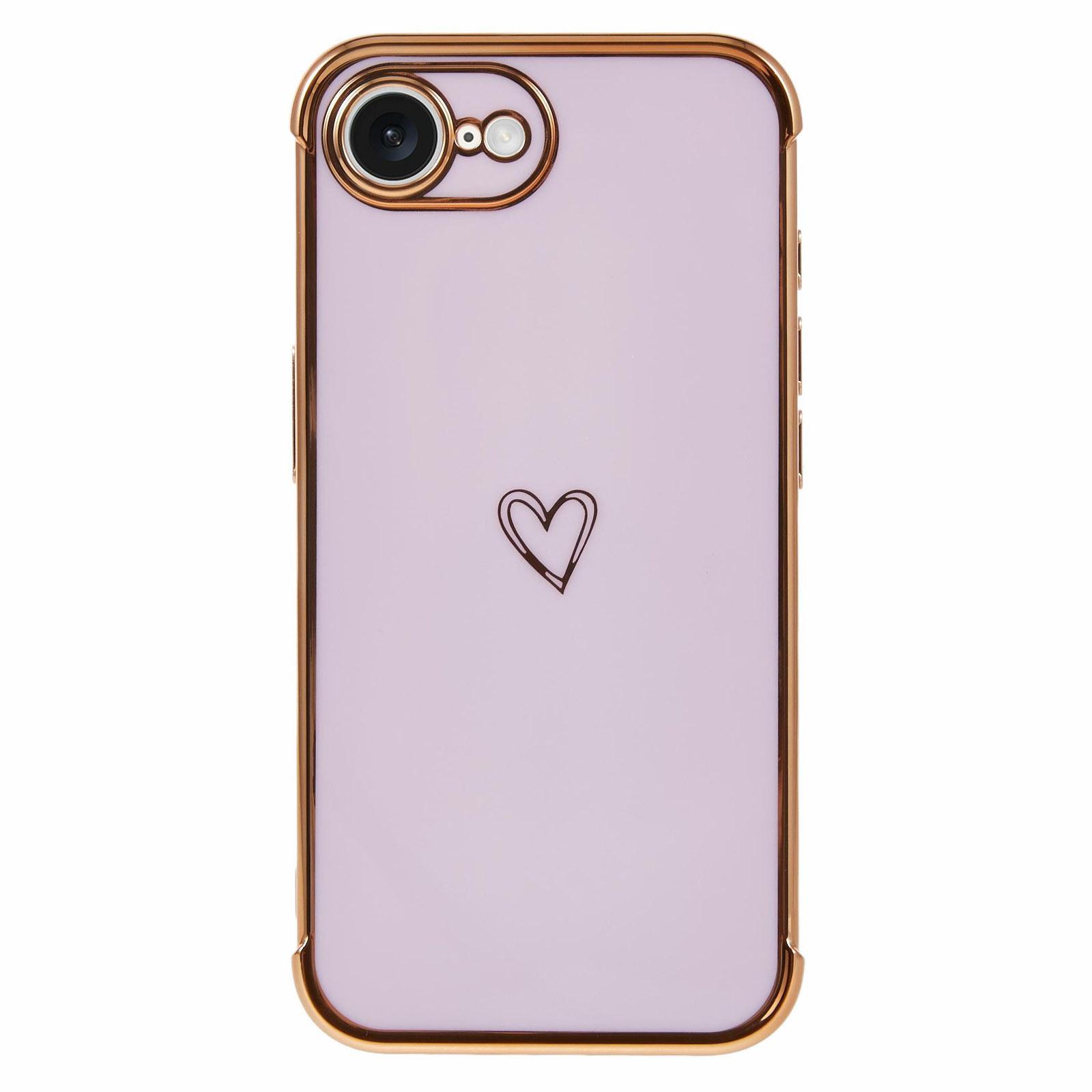 

For iPhone 16e Case Love Heart Pattern TPU Phone Cover Electroplating Edge Purple