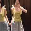 Slim and Thin Solid Color Sleeveless Square Neck Top Summer Sweet Niche Design Bow Sling Vest Women