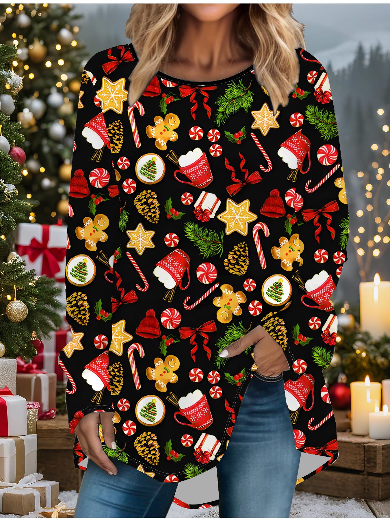 

Женская футболка больших размеров с принтом снеговика на весну и Рождество, удобная, с длинным рукавом, круглым вырезом, повседневная, свободного кроя, средней длины, топы 8XL красный