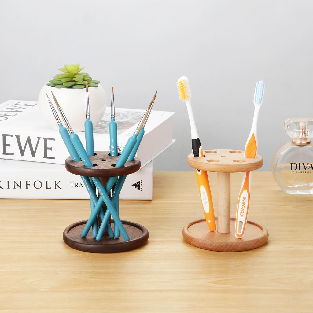 Walnut Toothbrush Holder Beech Makeup Brushes Holder Desktop Makeup Brush Storage Rack Bathroom Supplies