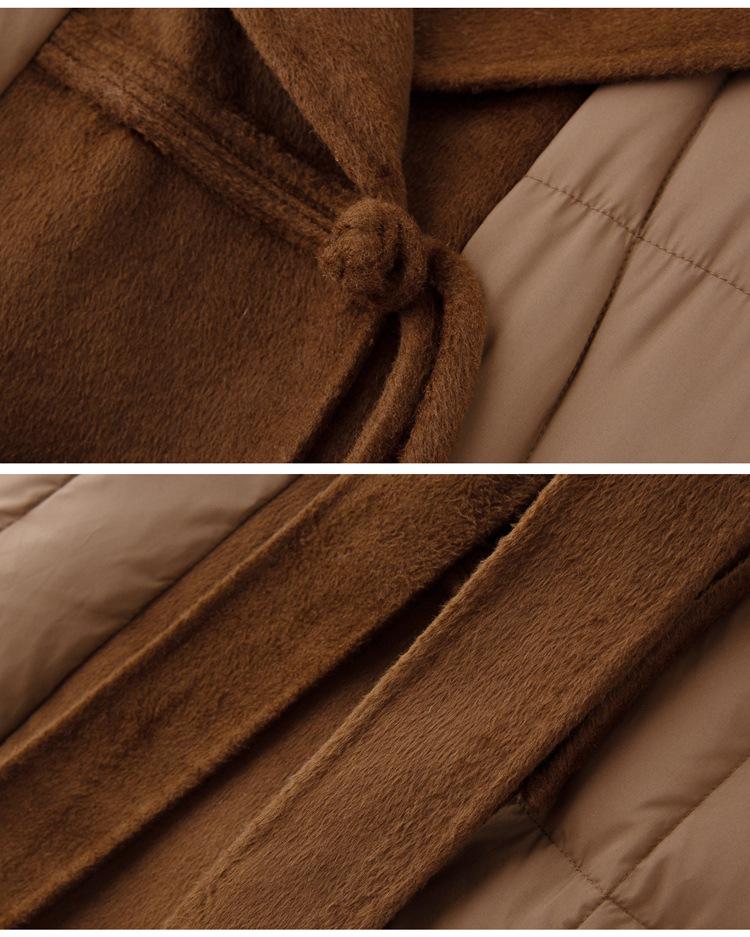 Extra Long Over-the-Knee Down and Wool Coat with Belt and Large Lapel for Autumn & Winter YJ1393