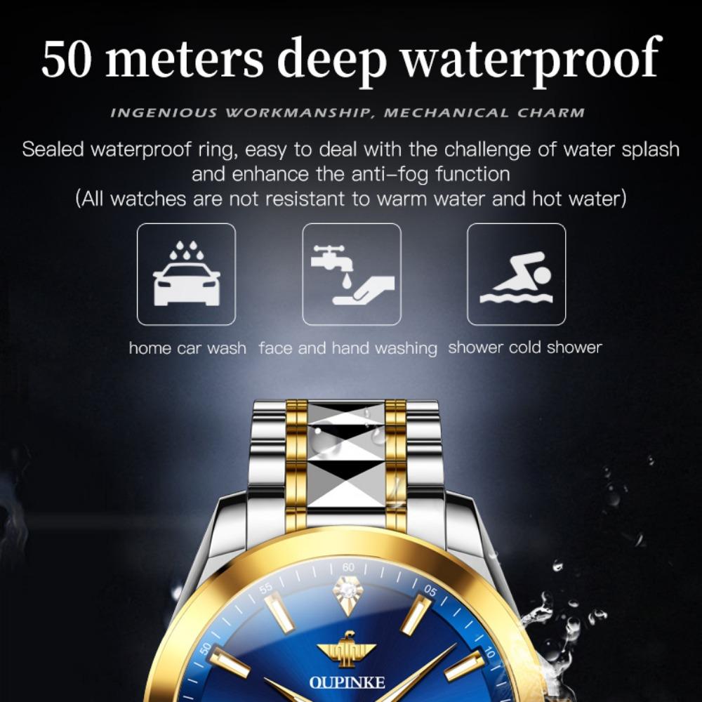OUPINKE Montre Homme Double Calendrier Montre Mécanique Automatique Montre Diamant Haut De Gamme Étanche