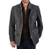 Men's Solid Color Zipper Button Pocket Work Jacket Men's Casual Long Coat