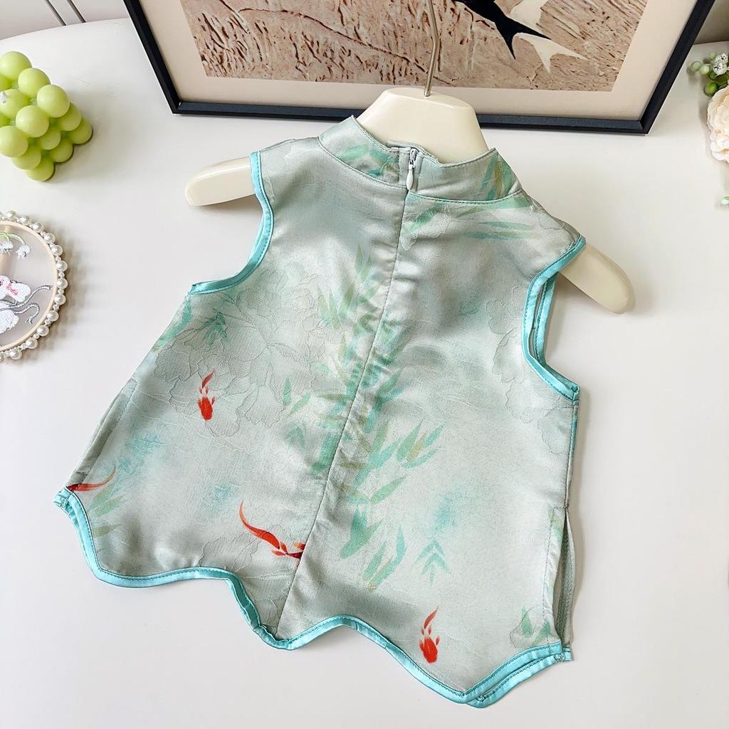 Girls' Summer Hanfu Two-Piece Set: Vest and Long Pants