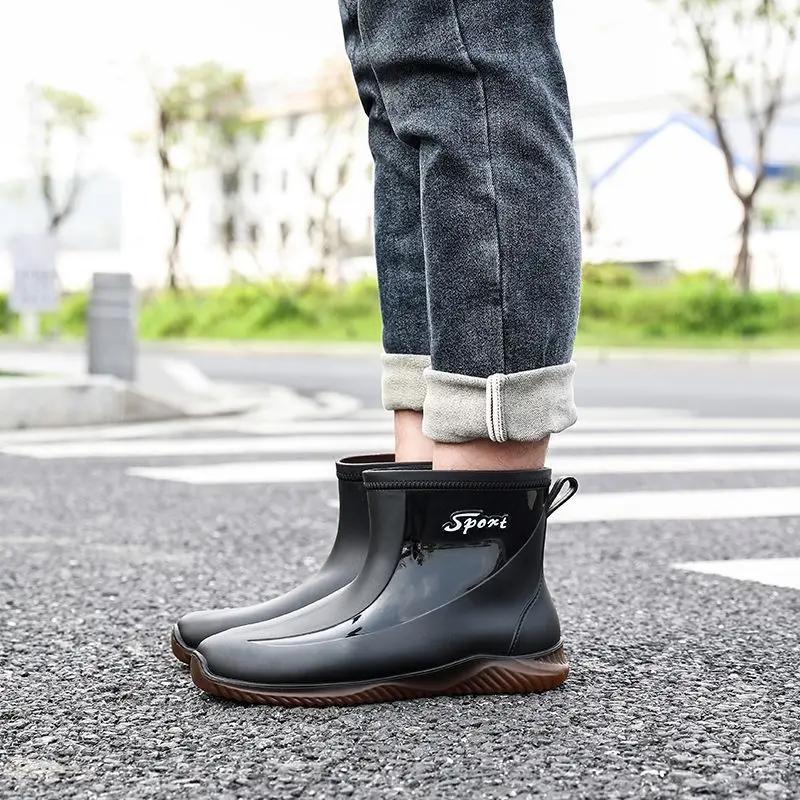 Silicone Male Shoes Wear to Work Soft Gumboots Teenagers Wellies Plastic Waterproof Resistant Wear-resistant Men's Rain Boots