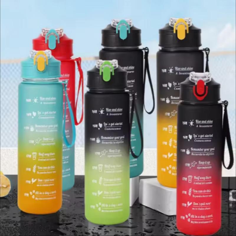 Large Capacity Sports Water Bottle Leak Proof Plastic Drinking Cup With Time Scale Suitable For Travel Fitness Sports