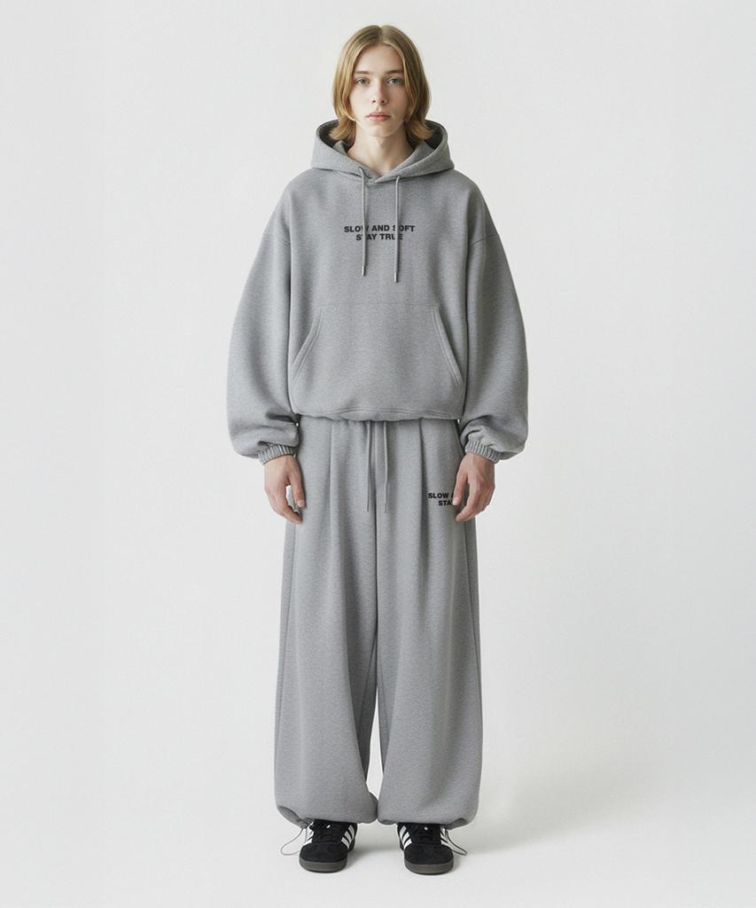 PRINOAR [Fleece Lined] Small Slow And Soft String One-Pleat Wide Pants - Melange