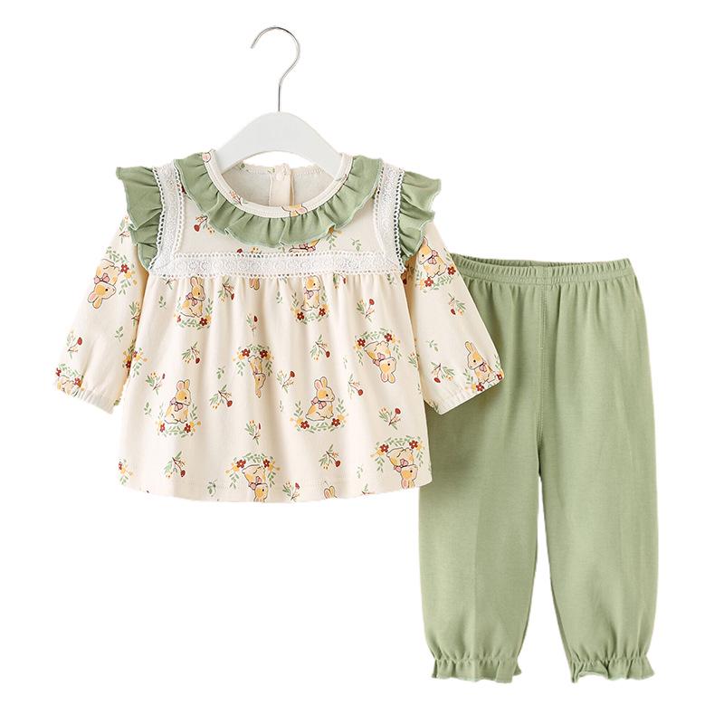 

Комплект из двух предметов из чистого хлопка в стиле Мори для девочек-малышек - Милый и модный наряд для весны и осени 100 cm