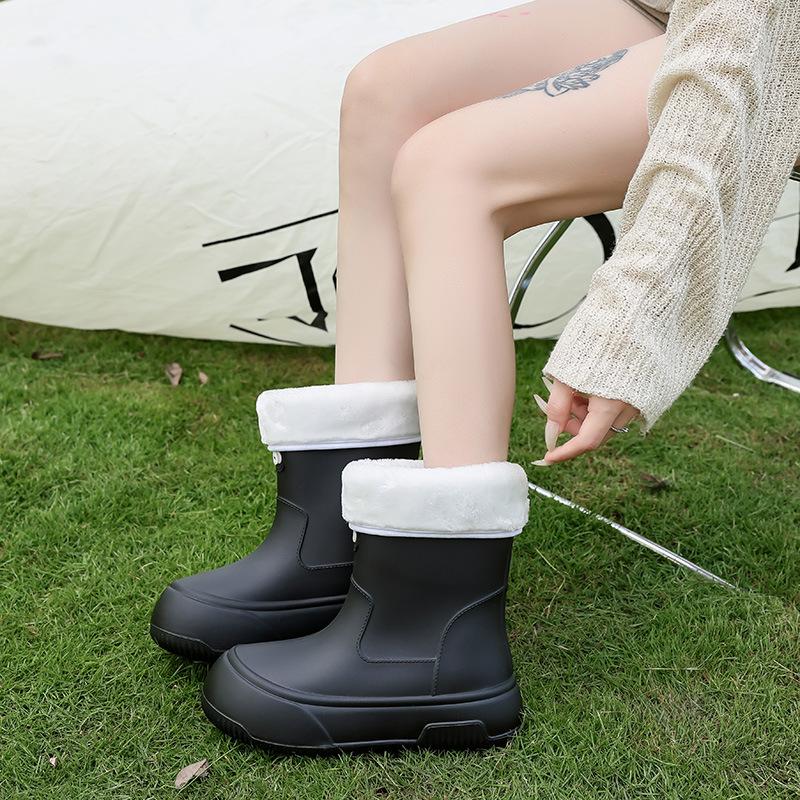 2025 new cute rain shoes women's medium rain boots cotton water shoes waterproof glue shoes kitchen car wash water boots