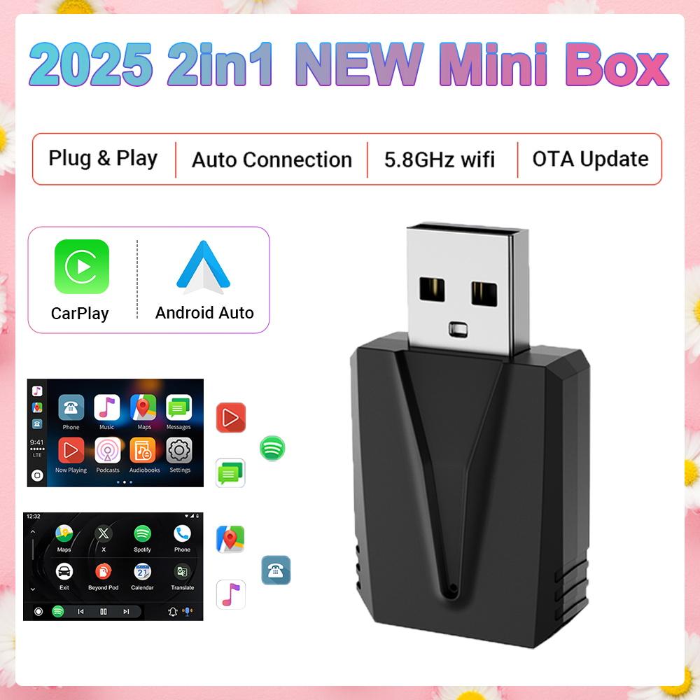 2025 New Adapter 2in1 Mini CarPlay Box Wired To Wireless CarPlay&Android Auto Smart box BT WiFi Connect Plug&Play Fit 99% Cars