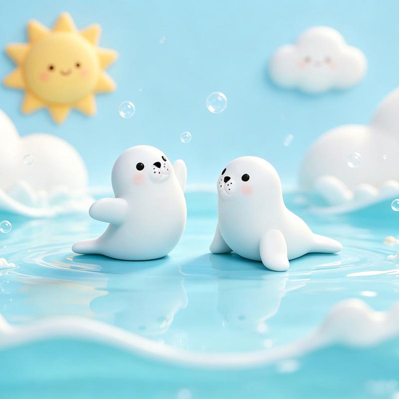 Mini Cartoon Baby Seal White Ornament for Desktop
