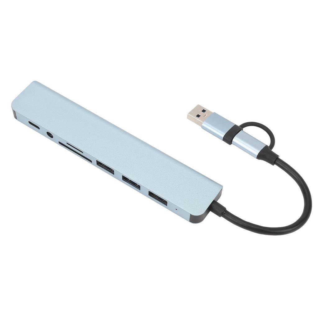 8 In 1 USB C Hub Aluminium Alloy with 1 USB3.0 Type C 3 USB2.0 3.5mm Jack Usb C to Memory Card Reader for Laptop