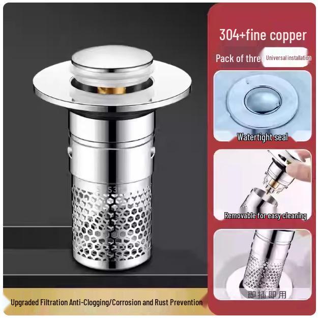 Stainless Steel Pop-up Drain Stopper with Anti-odor Mesh Filter