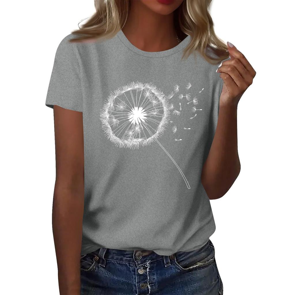 Women's Fashion Casual Printed Round Neck Short Sleeved T-Shirt Top T-Shirt Top Top