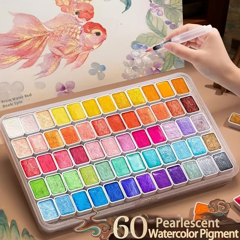 

Набор акварельных красок Pearl из 60 цветов - Металлические твердые гелевые краски для художников, взрослых и профессионалов - Портативный набор для рисования