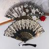 Ladies Lace Hand Fan Black White Cloth Folding Fans With Tassels Ancient-Style Dance Folding Hand Fan For Wedding Party Favor