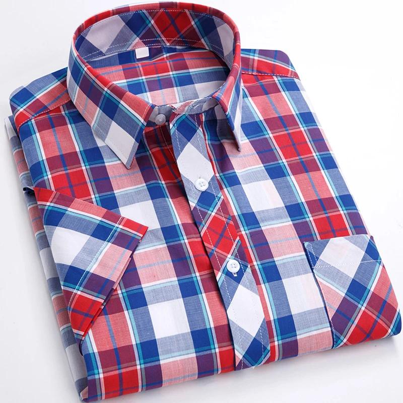 2026 Summer Thin Plaid  Men's Shirts Short Sleeve  Plus Size Cotton Soft Comfortable Young Casual Social Shirt Clothing