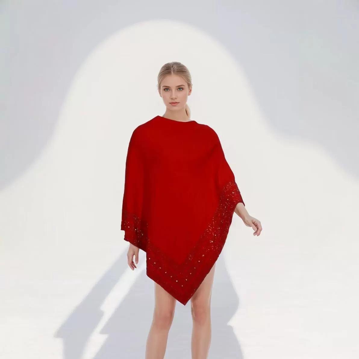 

Нова осінньо-зимова в язана шаль з гарячим тисненням, нерегулярний светр з низьким вирізом, вільного крою one size fits all червоний