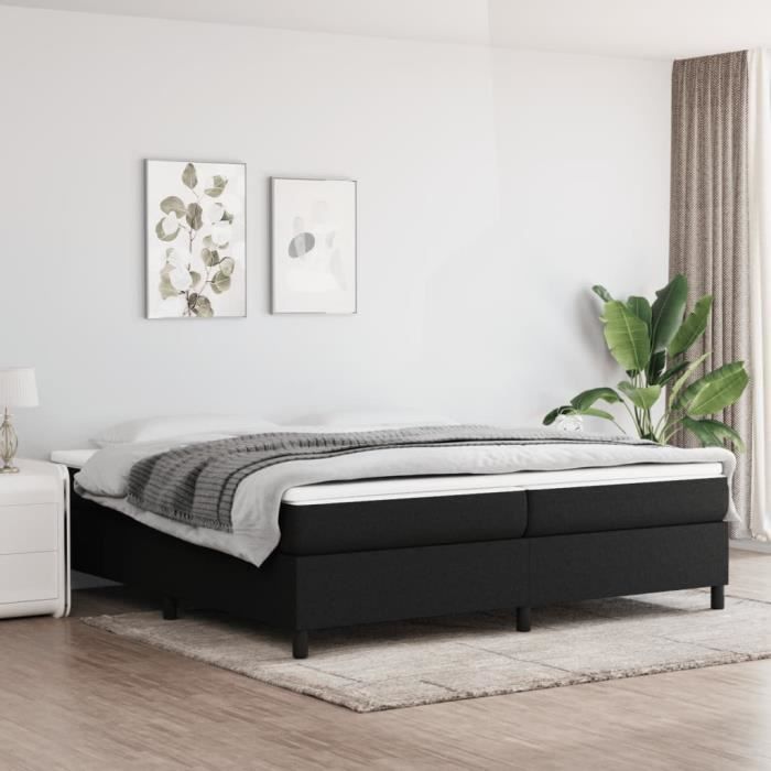 3144449 vidaXL Lit à sommier tapissier avec matelas Noir 200x200 cm Tissu