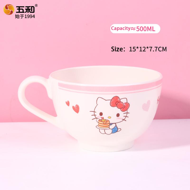 Для Sanrio Hello Kitty Посуда Завтрак Рисовая миска Безопасная и термостойкая Тарелка Чашка Ложка Меламиновая посуда для столовых приборов Миска