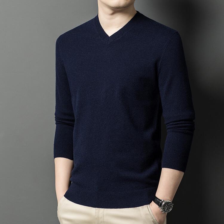 Ordos City Men s V-Neck Thin Base Layer Wool Sweater, Autumn/Winter Mid-Age Crew Neck Wool Sweater. M 90-115 jin