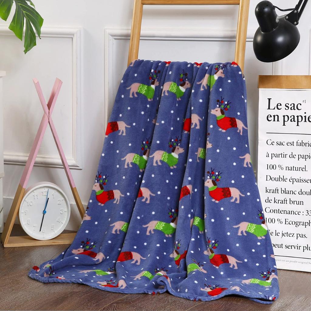 2025 Flannel Throw Blanket Wine Red Blanket Reindeer Christmas Blanket Holiday Gift Sofa Blanket
