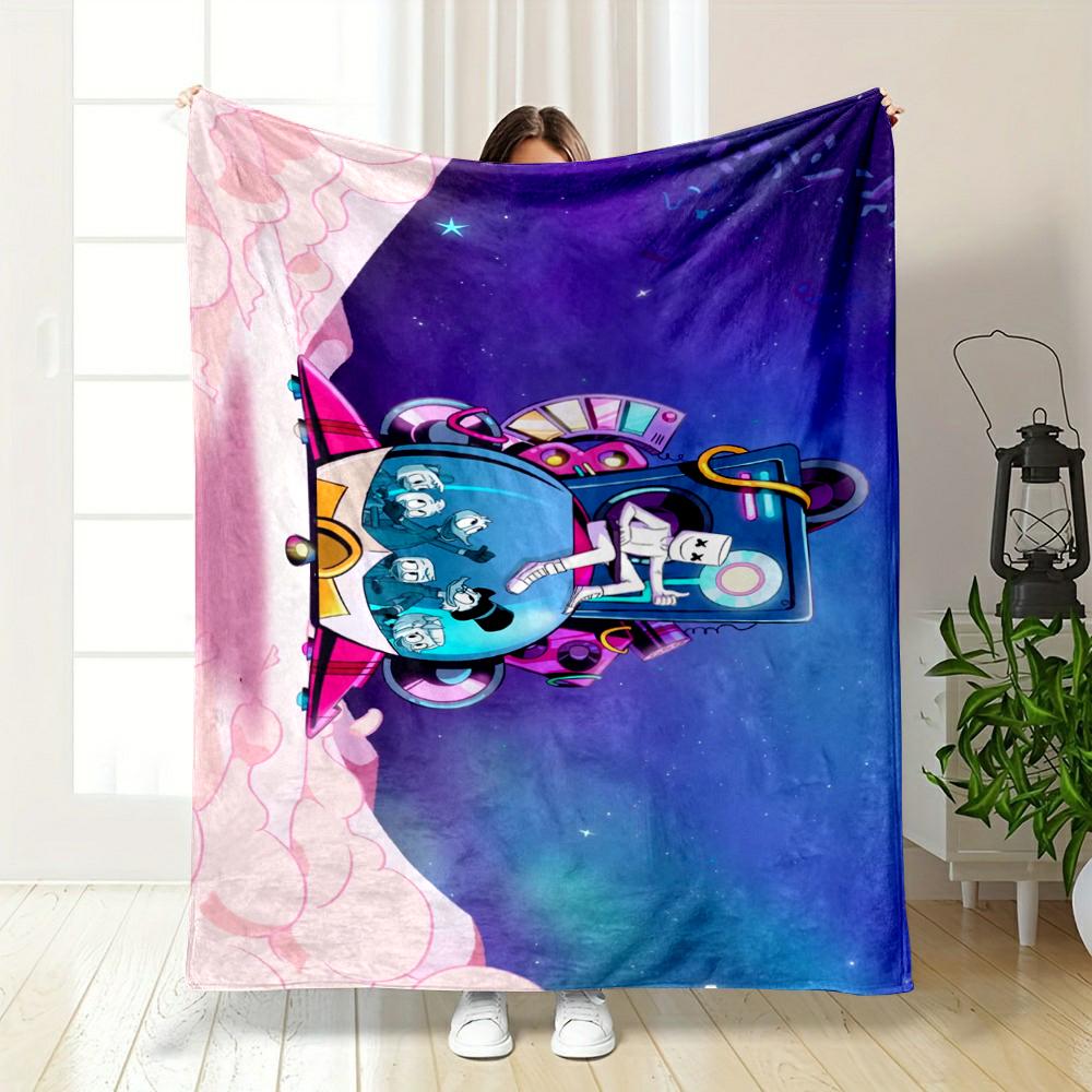 Colorful cartoon spaceship fantasy design Warm blanket Flannel blanket for bedroom, living room, sofa, and nap sofas