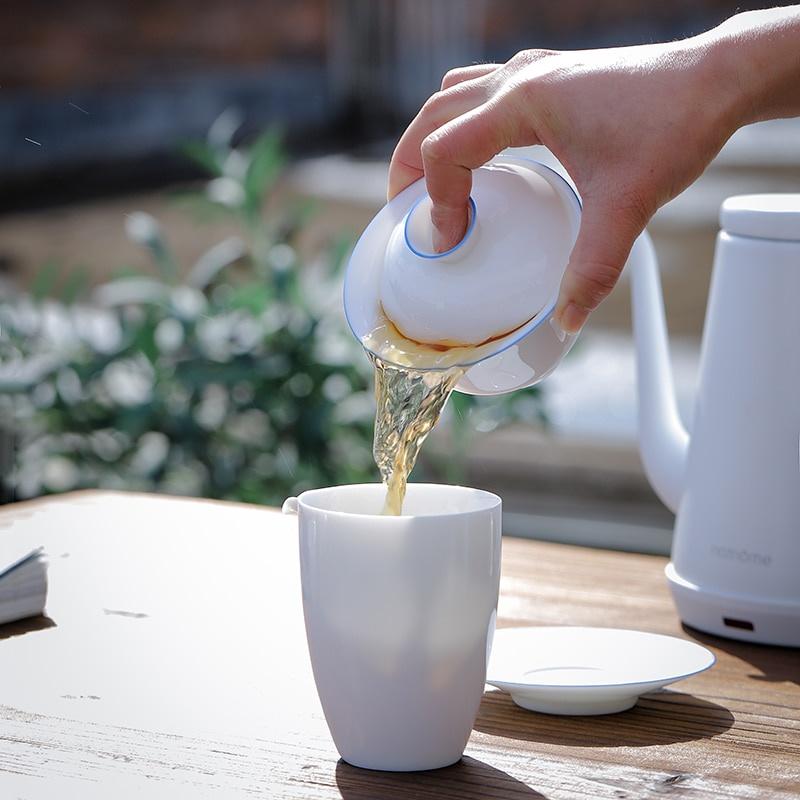 Ceramic Covered Bowl White Porcelain Tea Bowl Handheld Tea Brewing Tool