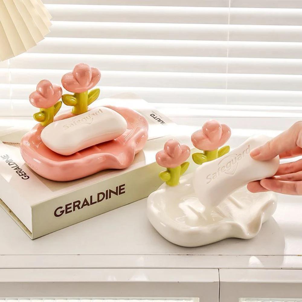 Cute Flower Decor Soap Dish Plastic Soap Holder Soap Rack Drain Soap Tray  Home