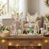 2Pcs Farmhouse Rustic Wooden Easter Rabbit Hand-Painted Easter Table Decor  Table Mantel