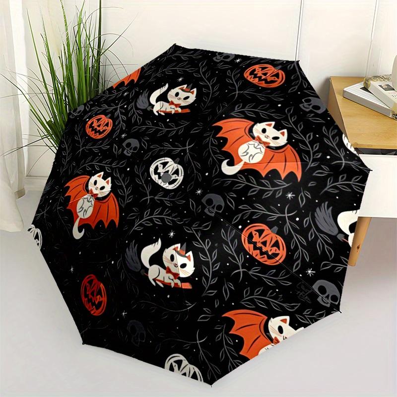 1pc Halloween Cats Automatic Open/close, Heavy-Duty Iron Frame & 8-Rib structure, Compact Folding Umbrella for Women/Men, All-Season Travel, Halloween