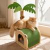 Coconut Tree Cat Scratching Post Wooden Cat Tree with Hanging Ball Cozy Condo Wide Perch for Indoor Kittens Adult Cats Play Rest