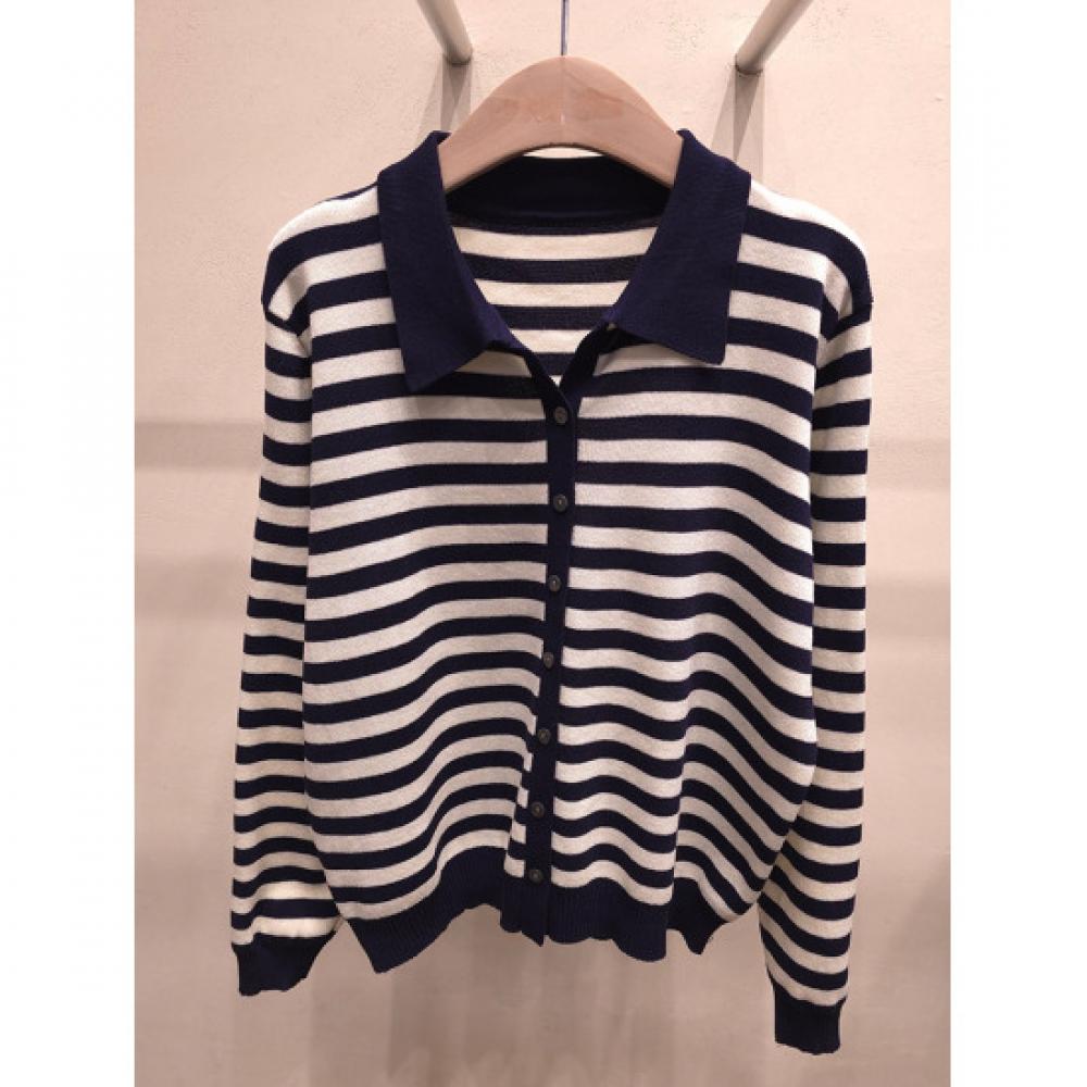 Shop Women S Daily Look Striped Knit Collar Cardigan Navy 21dS Wcd260094
